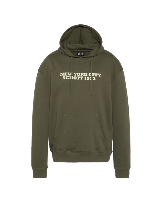 Felpa kaki stampata con cappuccio