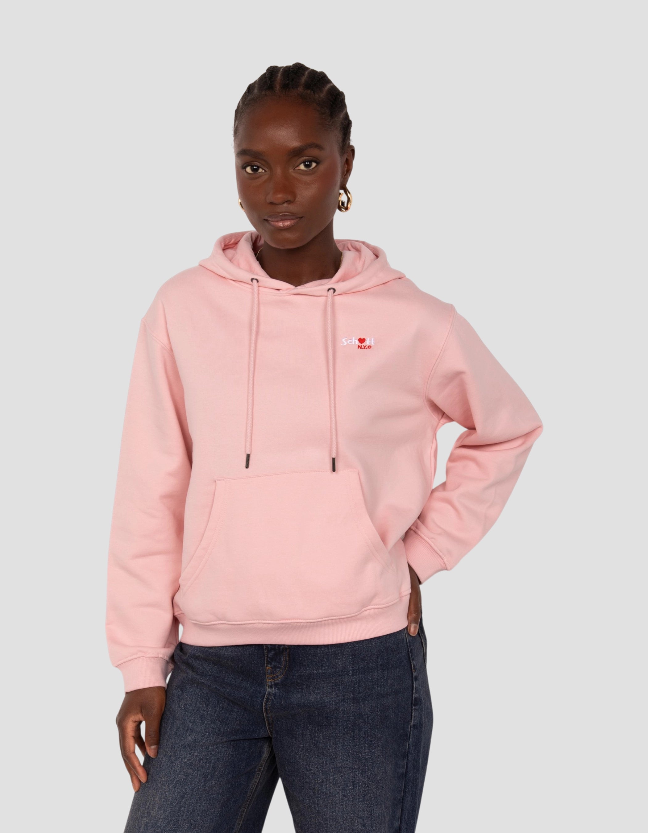 Hellrosa Kapuzenpullover mit Herzstickerei-3