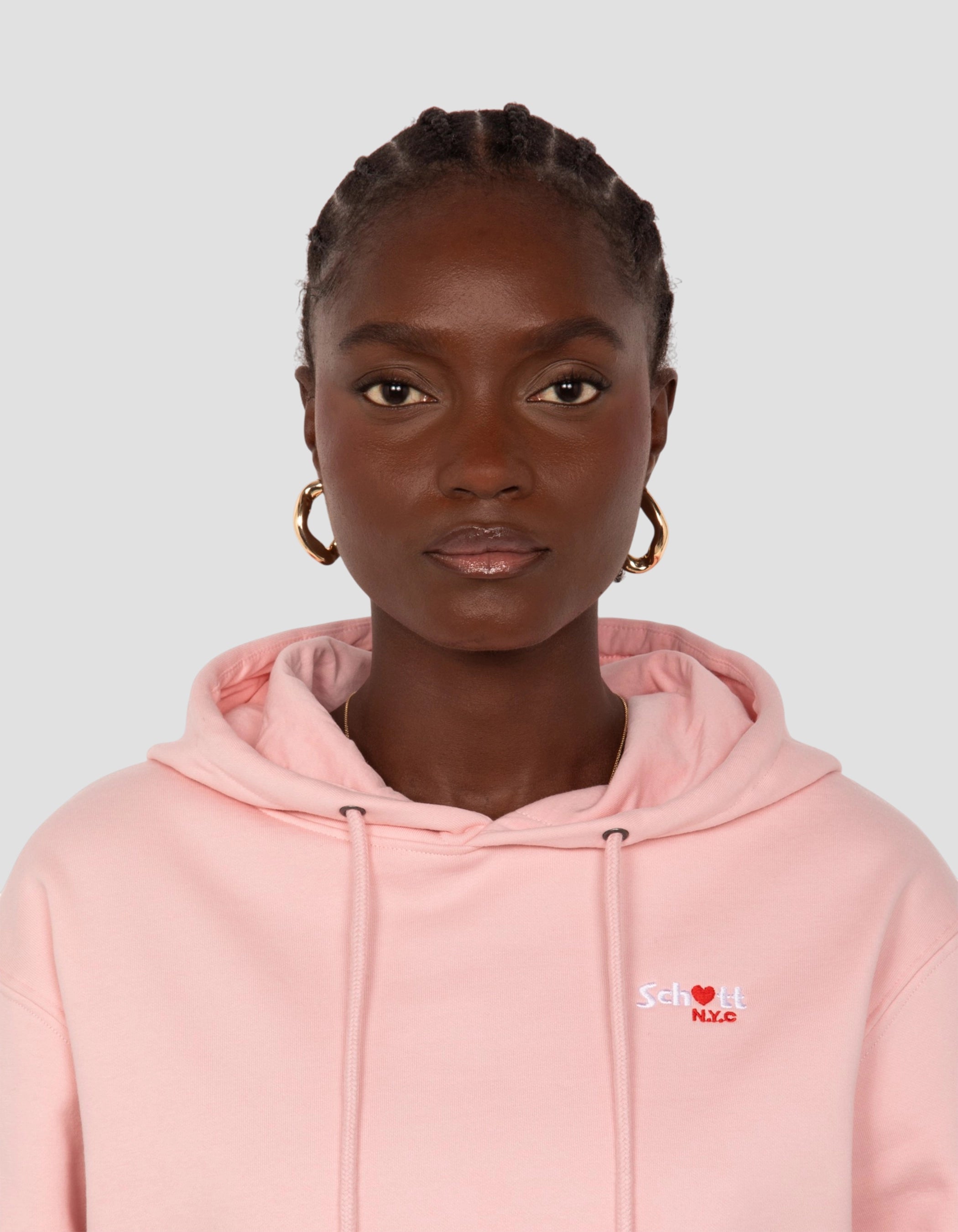 Hellrosa Kapuzenpullover mit Herzstickerei-4