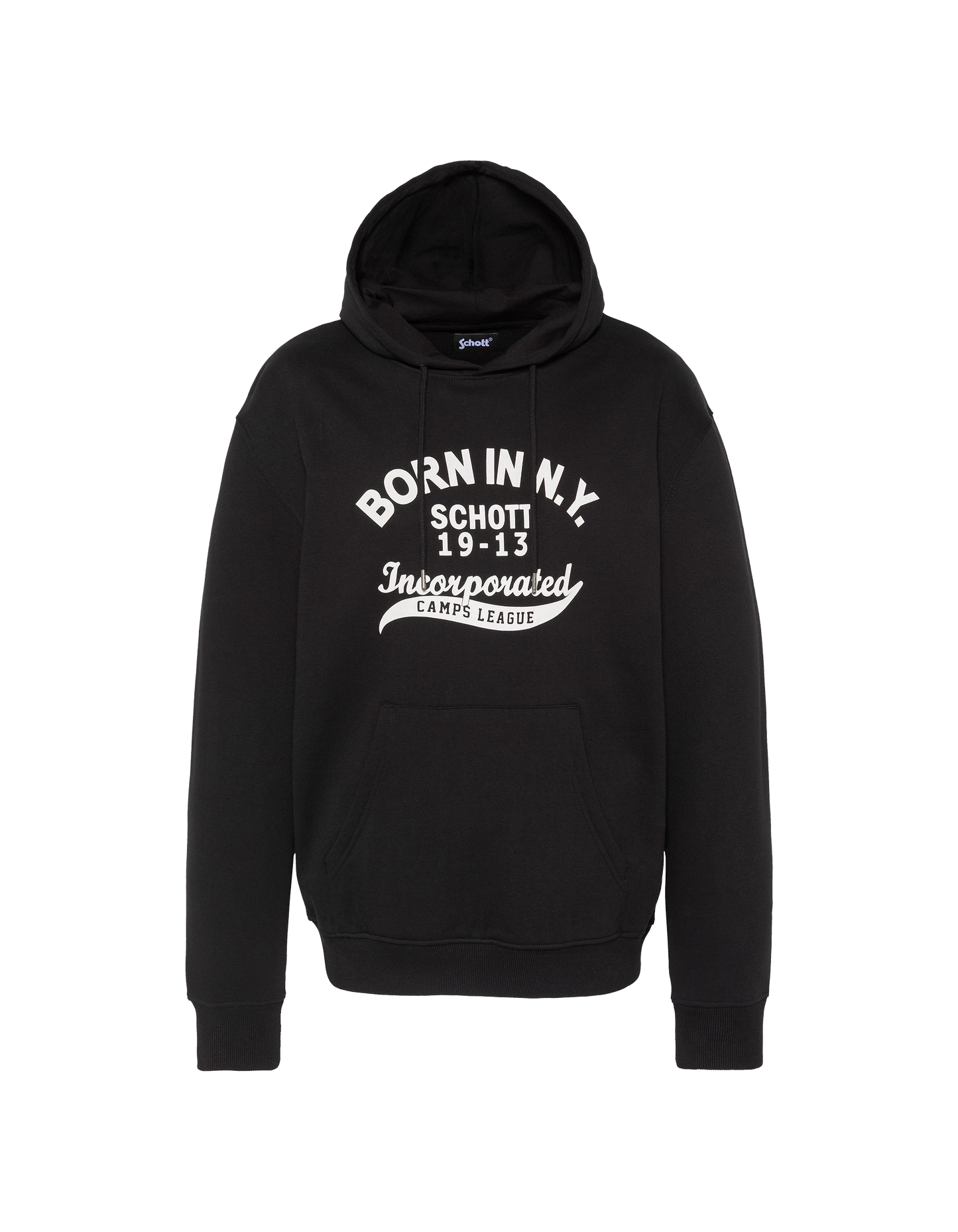 Black hooded sweatshirt printed “BORN IN N.Y.”