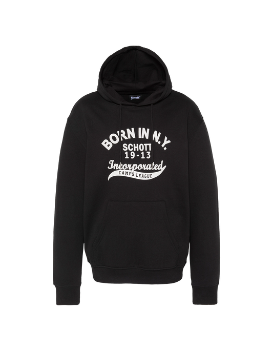 Sudadera negra con capucha y inscripción “BORN IN N.Y.” imprimir