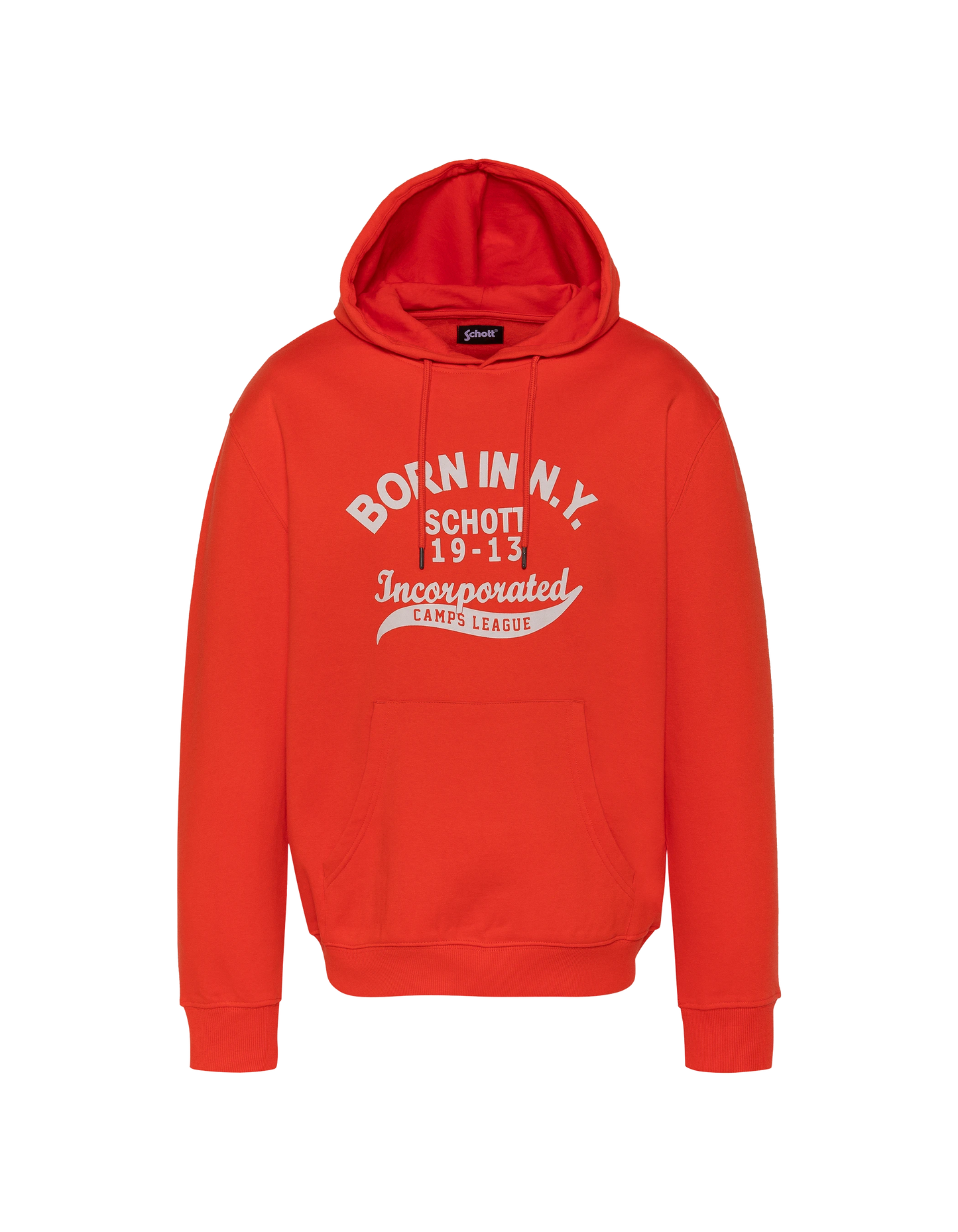 Orangefarbenes Kapuzensweatshirt mit der Aufschrift „BORN IN N.Y.“ drucken