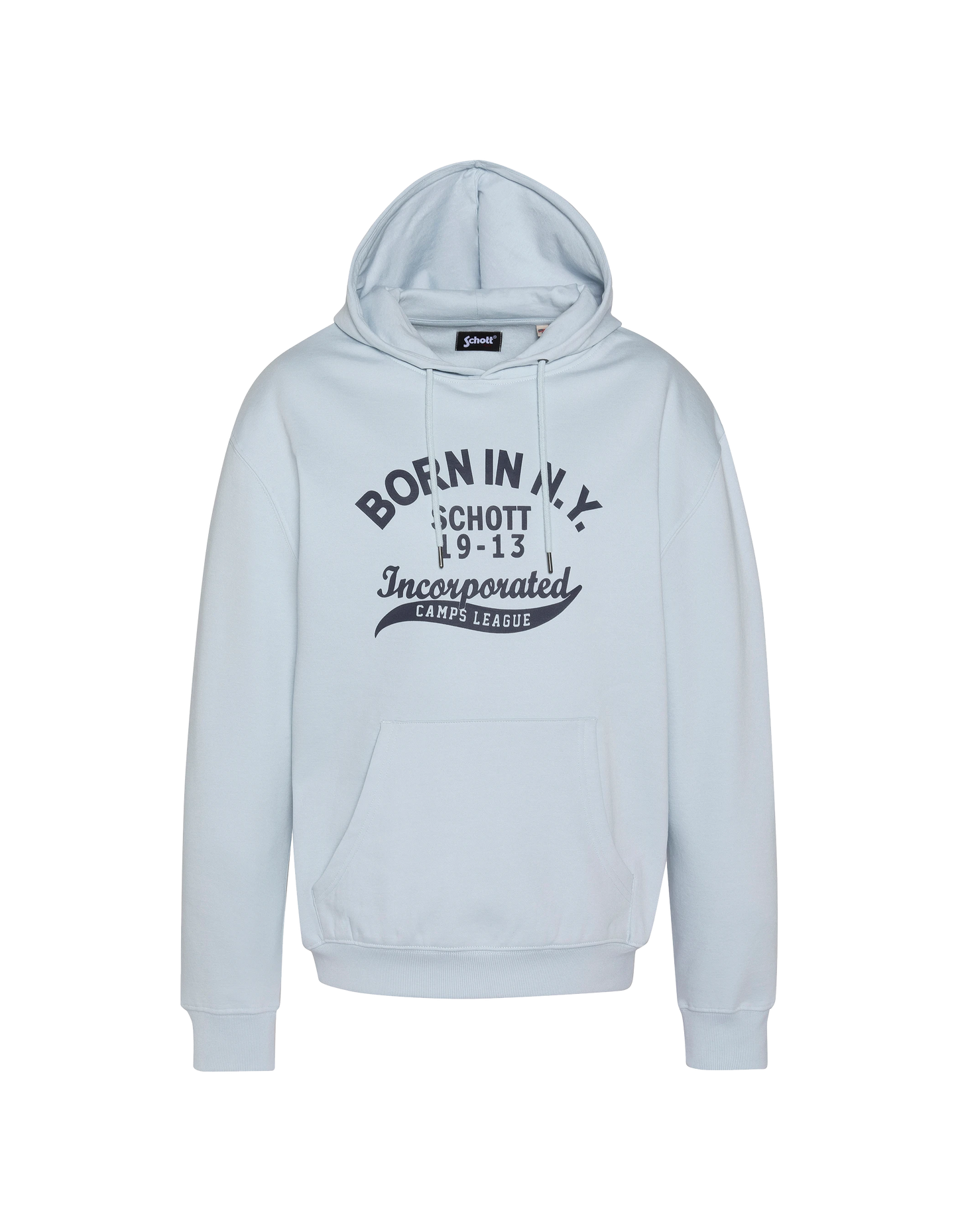 Himmelblaues Kapuzensweatshirt mit der Aufschrift „BORN IN N.Y.“ drucken