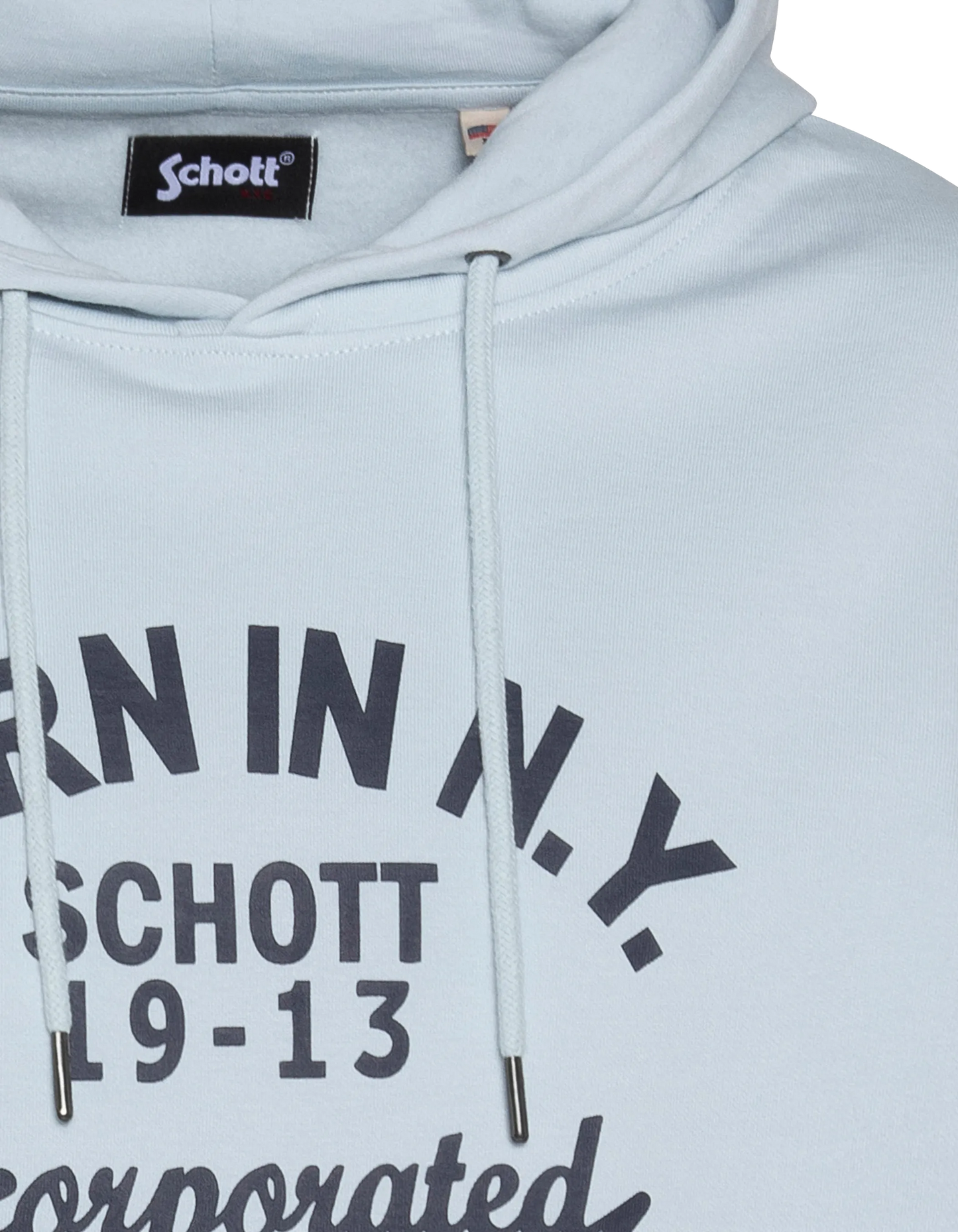 Himmelblaues Kapuzensweatshirt mit der Aufschrift „BORN IN N.Y.“ drucken