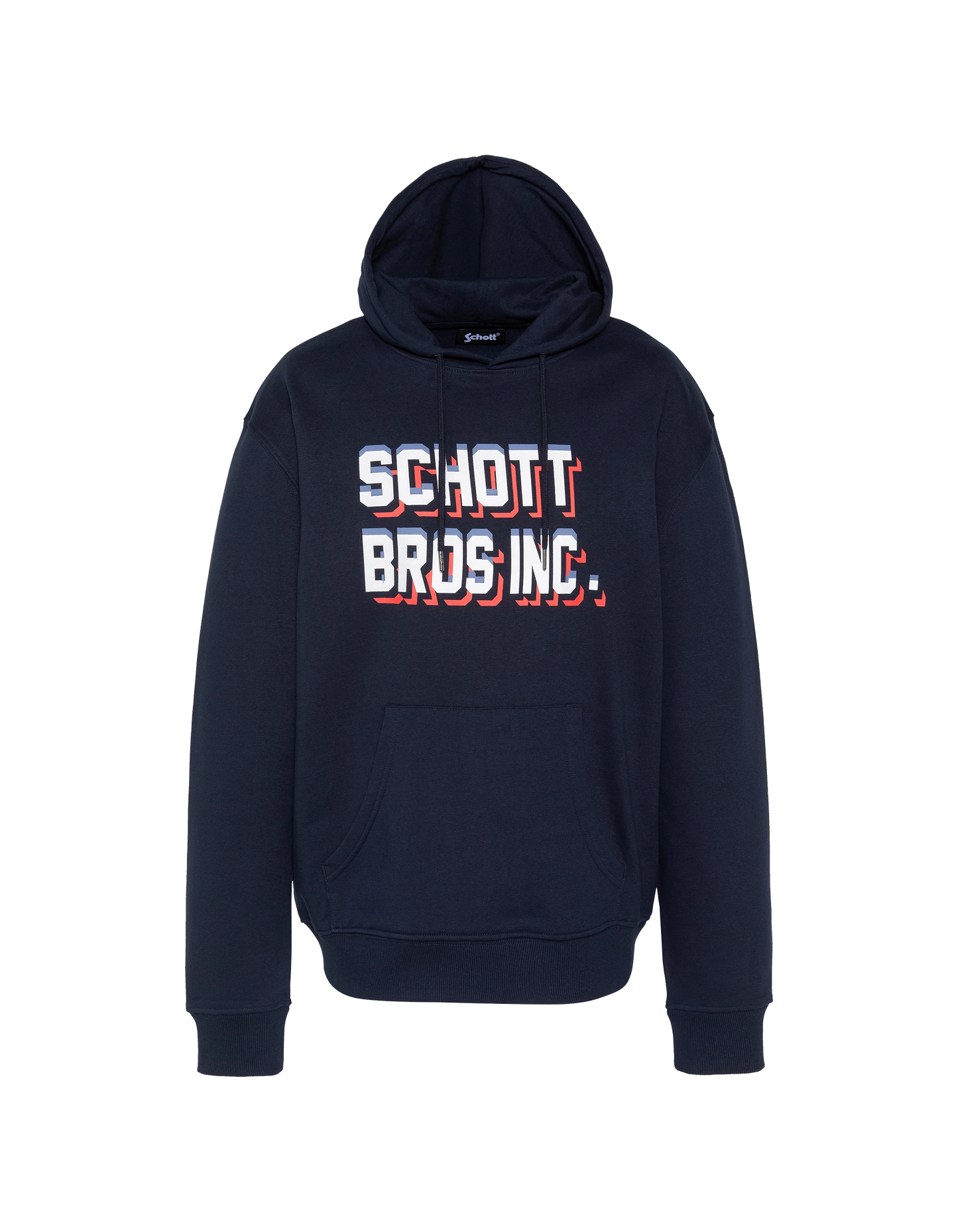 Marineblaues Kapuzensweatshirt mit Aufdruck „SCHOTT BROS INC.“ »