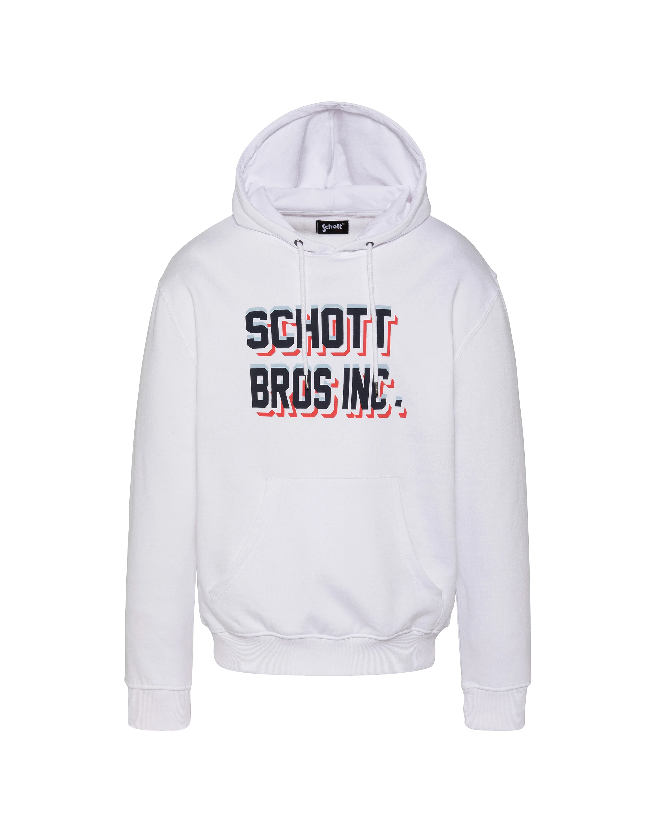 White hooded sweatshirt printed “SCHOTT BROS INC. »-1
