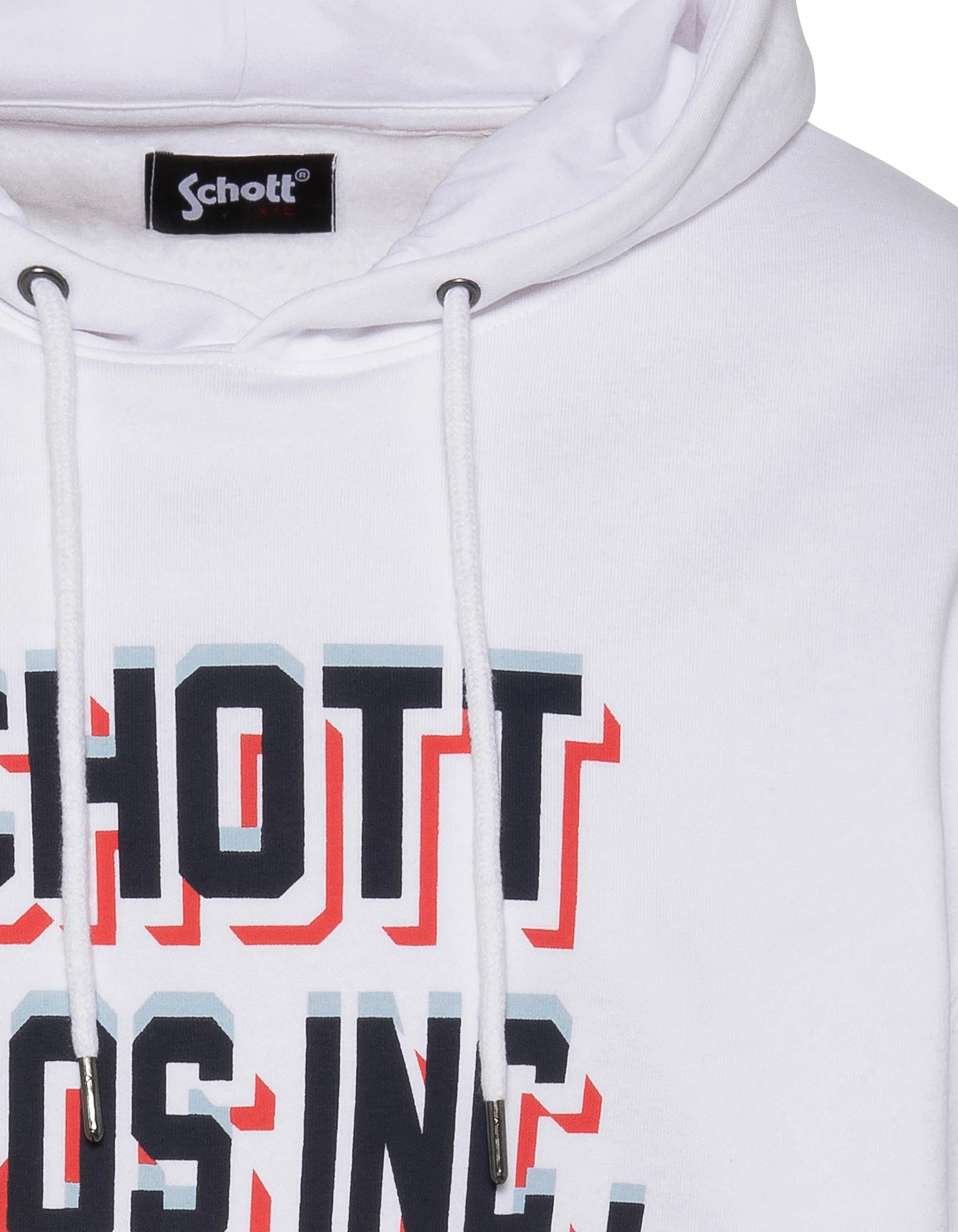 White hooded sweatshirt printed “SCHOTT BROS INC. »-3