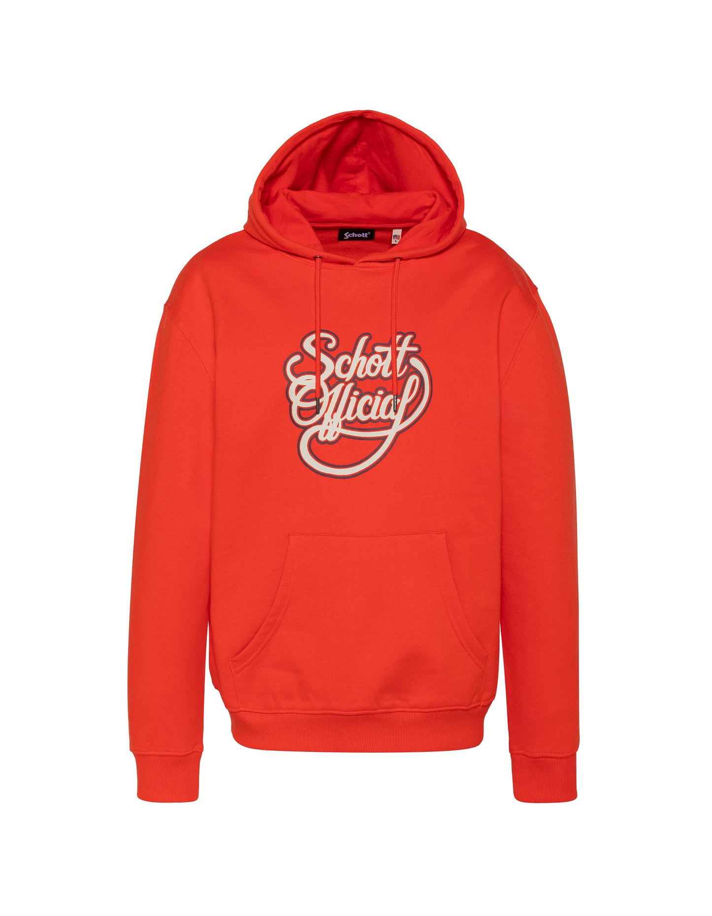 Orangefarbenes Schott-Kapuzenpullover mit offiziellem Aufdruck