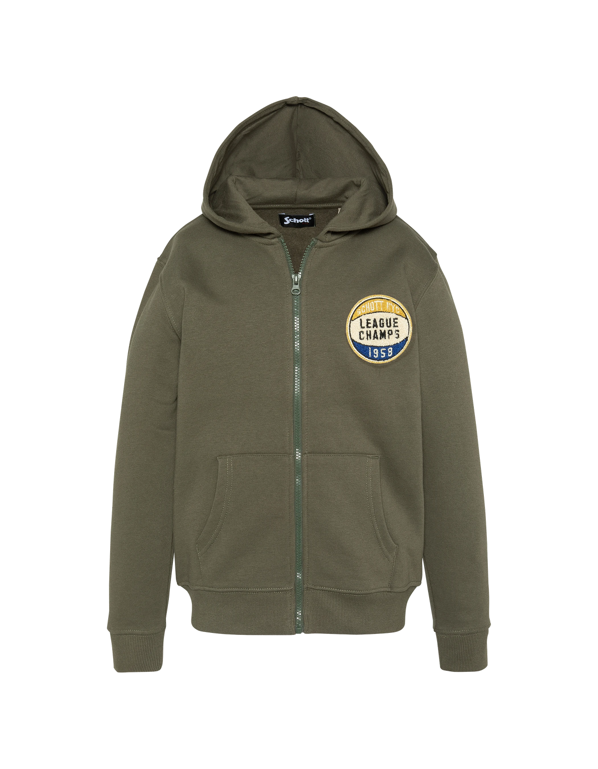 Sudadera infantil caqui con capucha y cremallera