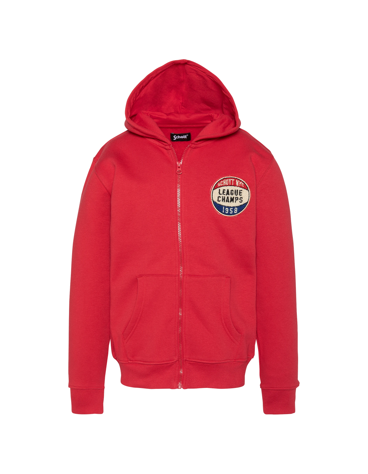 Sudadera infantil roja con capucha y cremallera