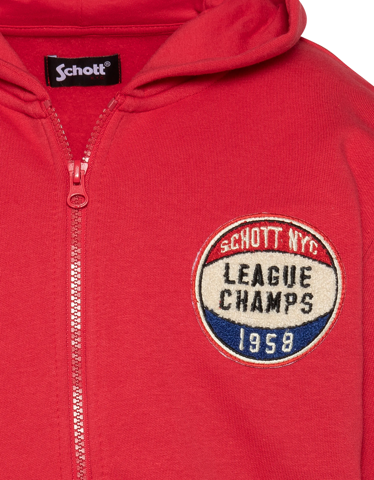 Sudadera infantil roja con capucha y cremallera