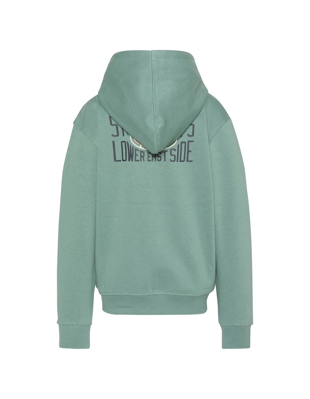 Sweatshirt zippé à capuche sage kaki imprimé au dos enfant-3