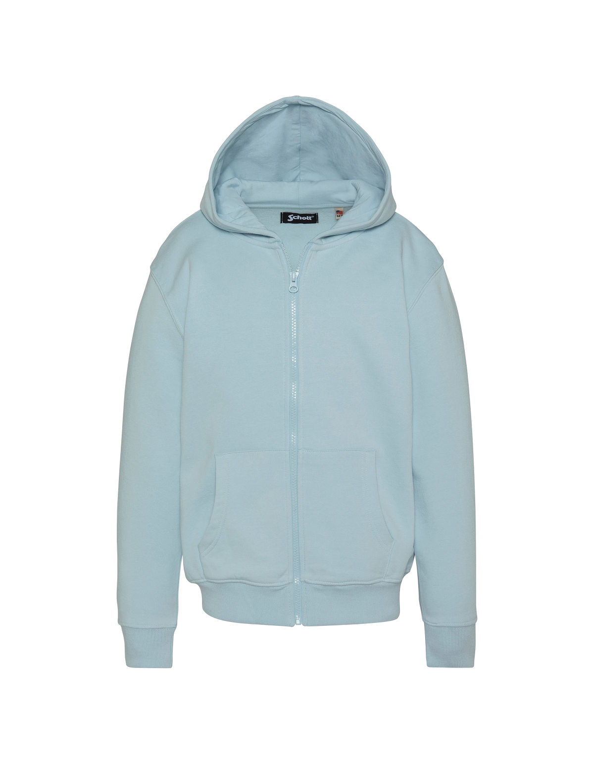 Sudadera infantil azul cielo con capucha, cremallera y estampado en la espalda-2