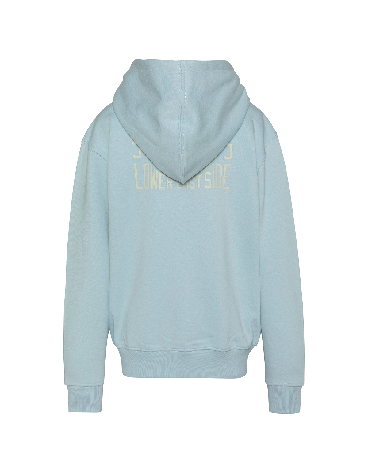 Sudadera infantil azul cielo con capucha, cremallera y estampado en la espalda-5