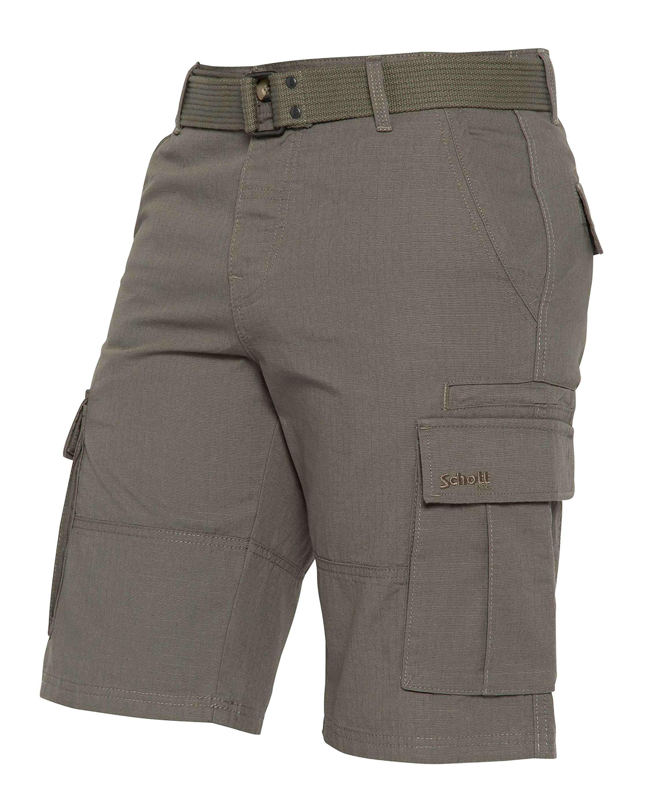 Khakifarbene Combat-Shorts mit Gürtel-4