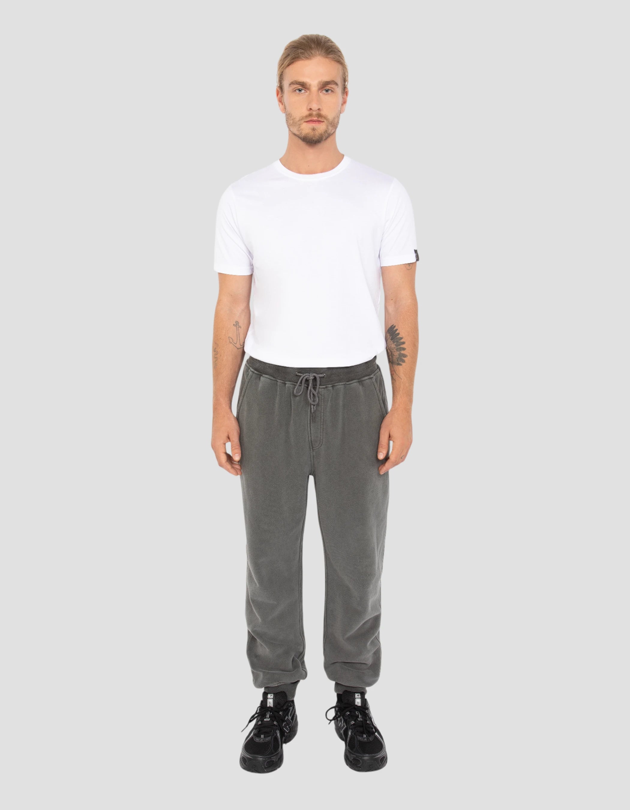 Pantalon de survêtement charbon, effet délavé-4