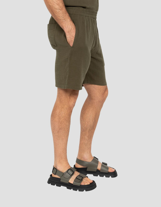 Short kaki en gaze de coton