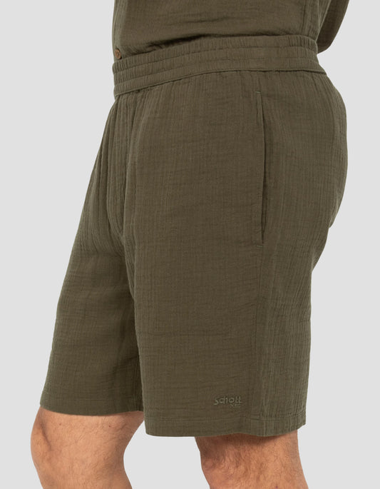 Short kaki en gaze de coton