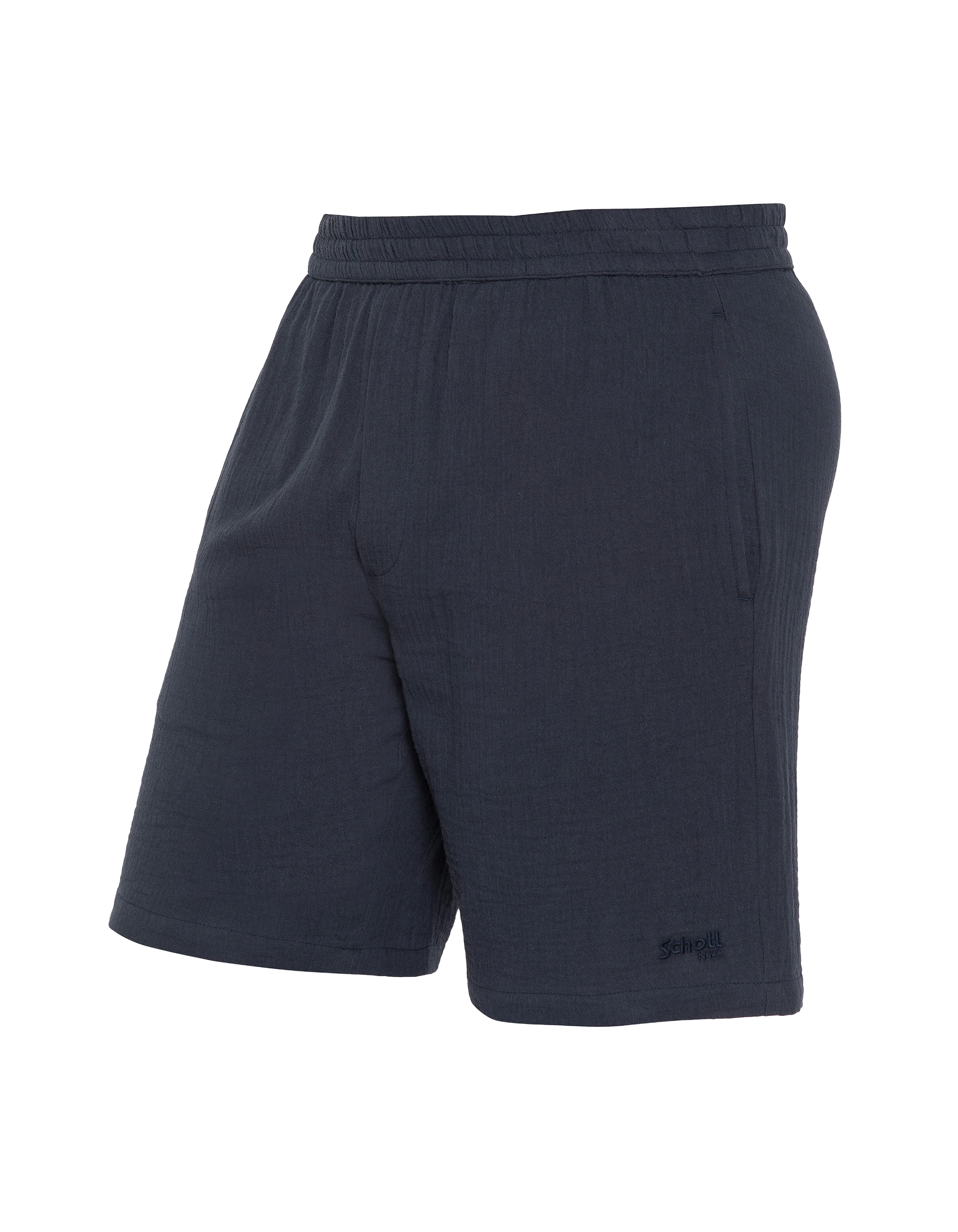 Shorts in garza di cotone blu navy-4