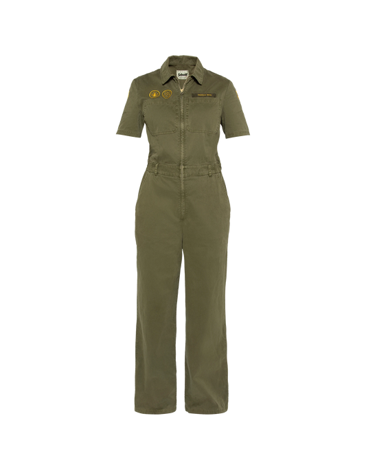 Khakifarbener Army-Jumpsuit mit kurzen Ärmeln