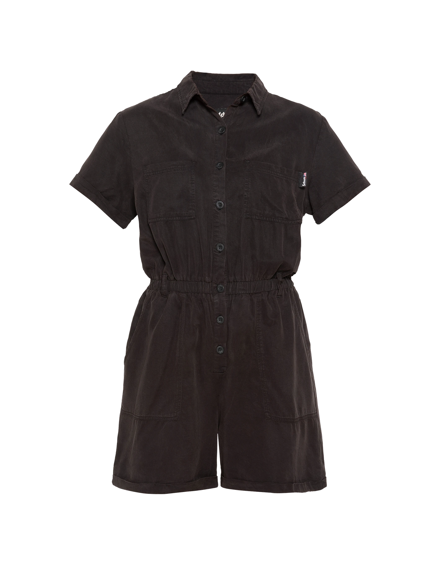 Leichter schwarzer kurzärmeliger Tencel-Playsuit