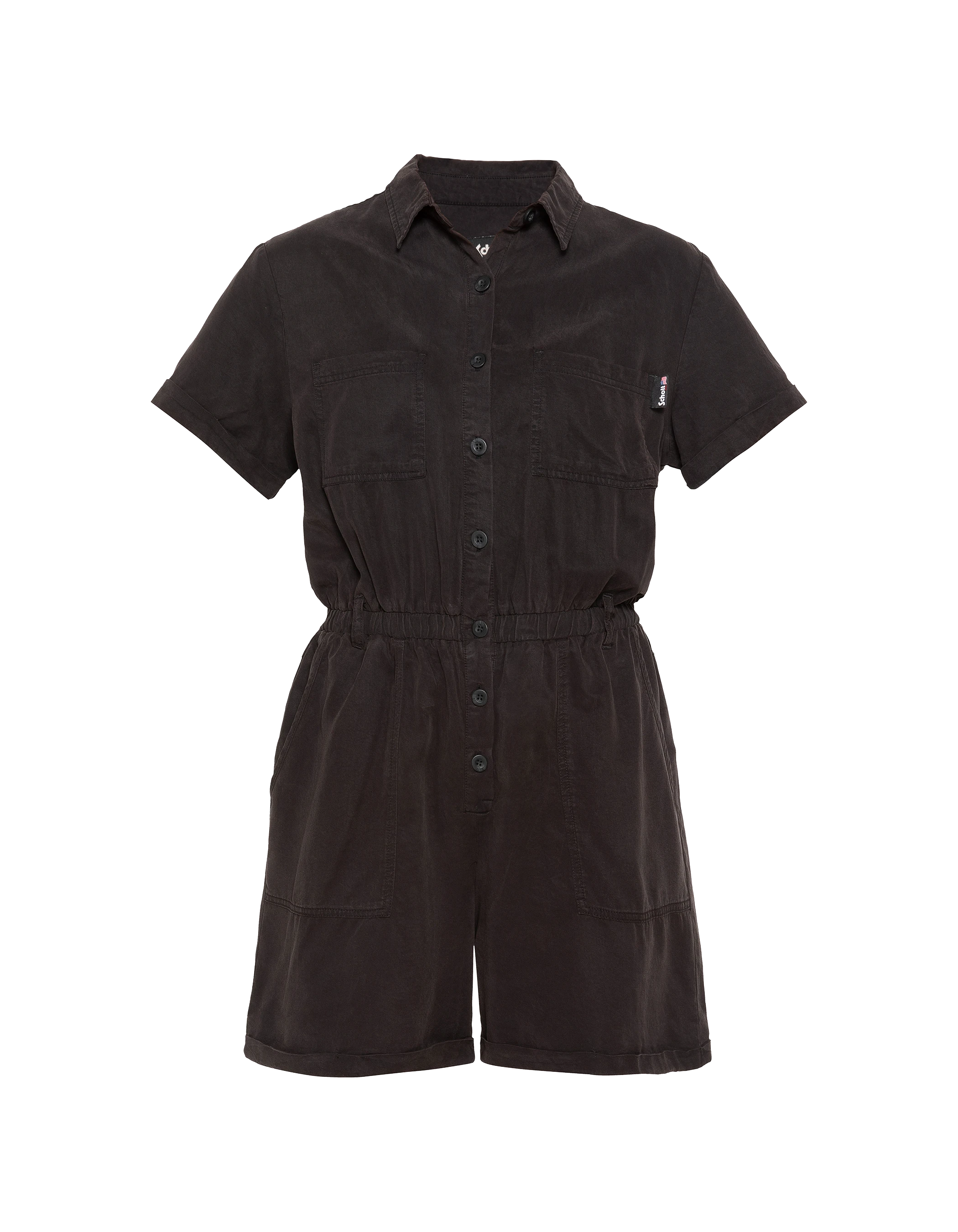 Leichter schwarzer kurzärmeliger Tencel-Playsuit-1