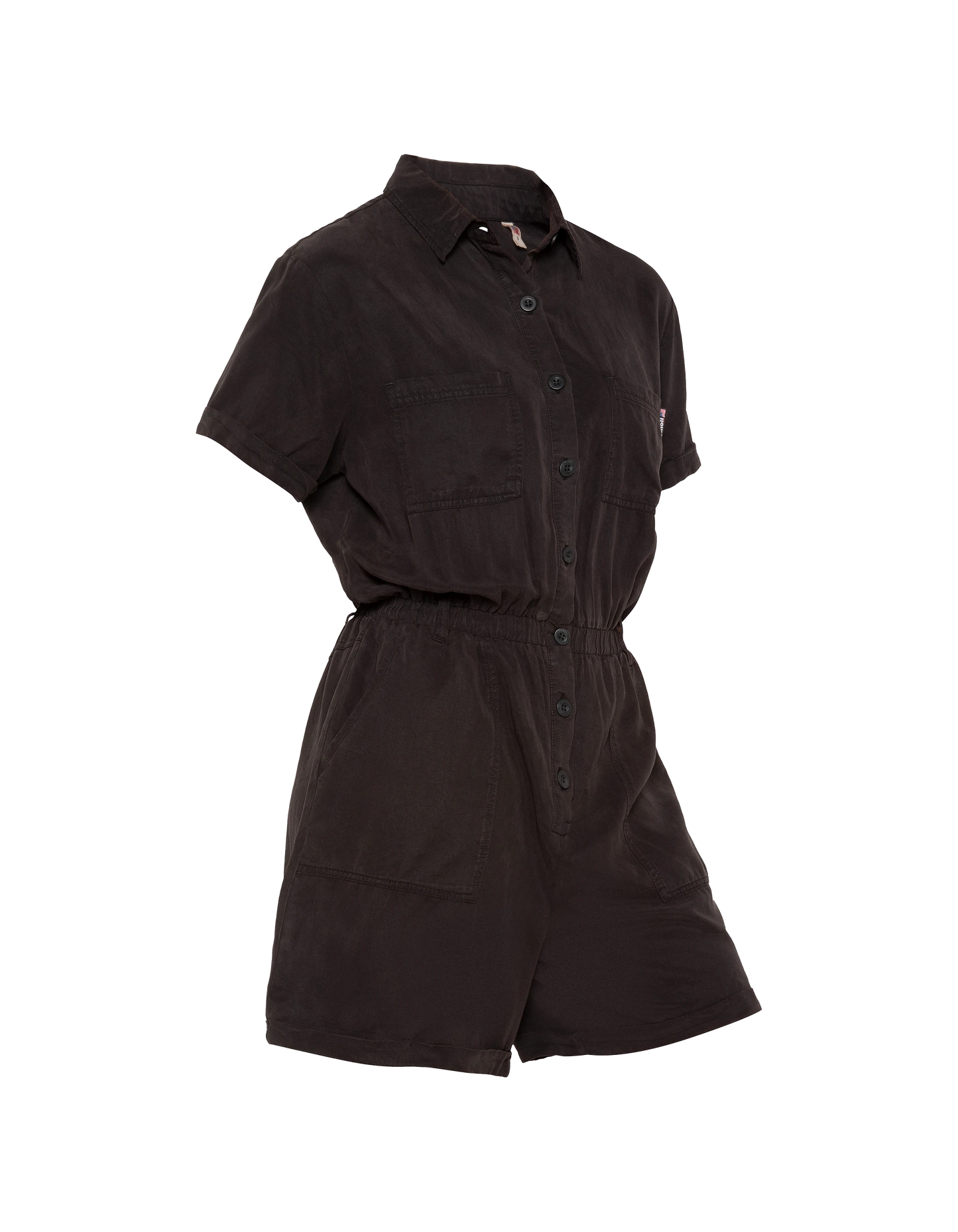 Leichter schwarzer kurzärmeliger Tencel-Playsuit