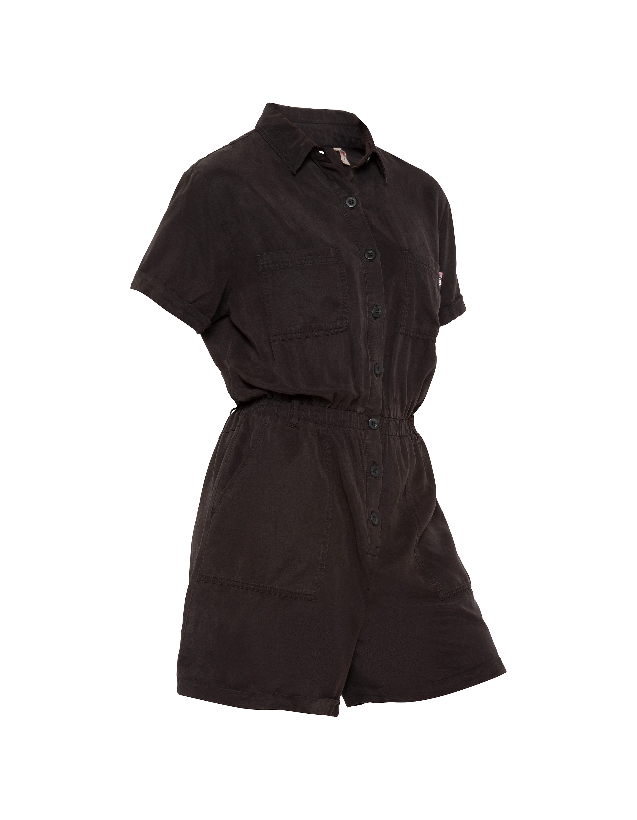 Leichter schwarzer kurzärmeliger Tencel-Playsuit-3