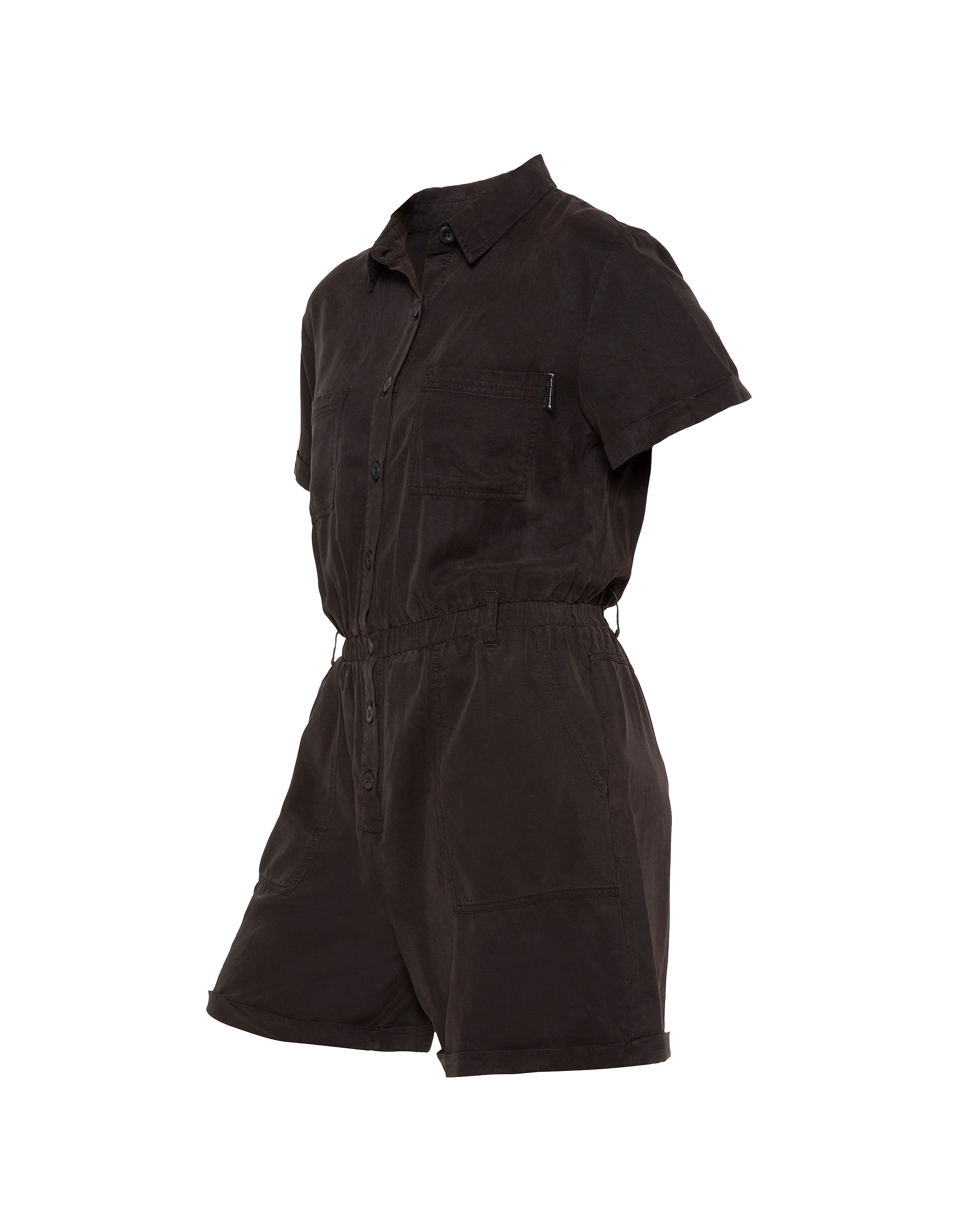 Leichter schwarzer kurzärmeliger Tencel-Playsuit-4