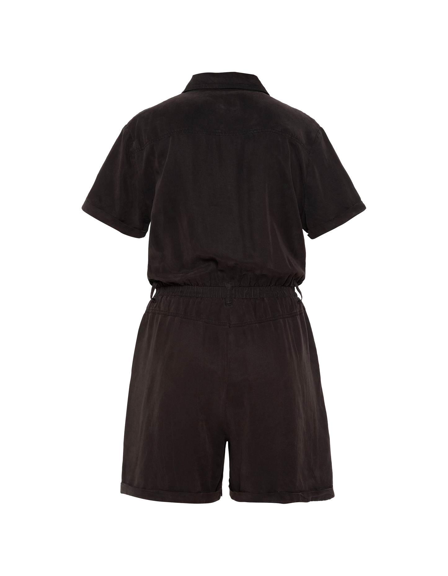 Leichter schwarzer kurzärmeliger Tencel-Playsuit