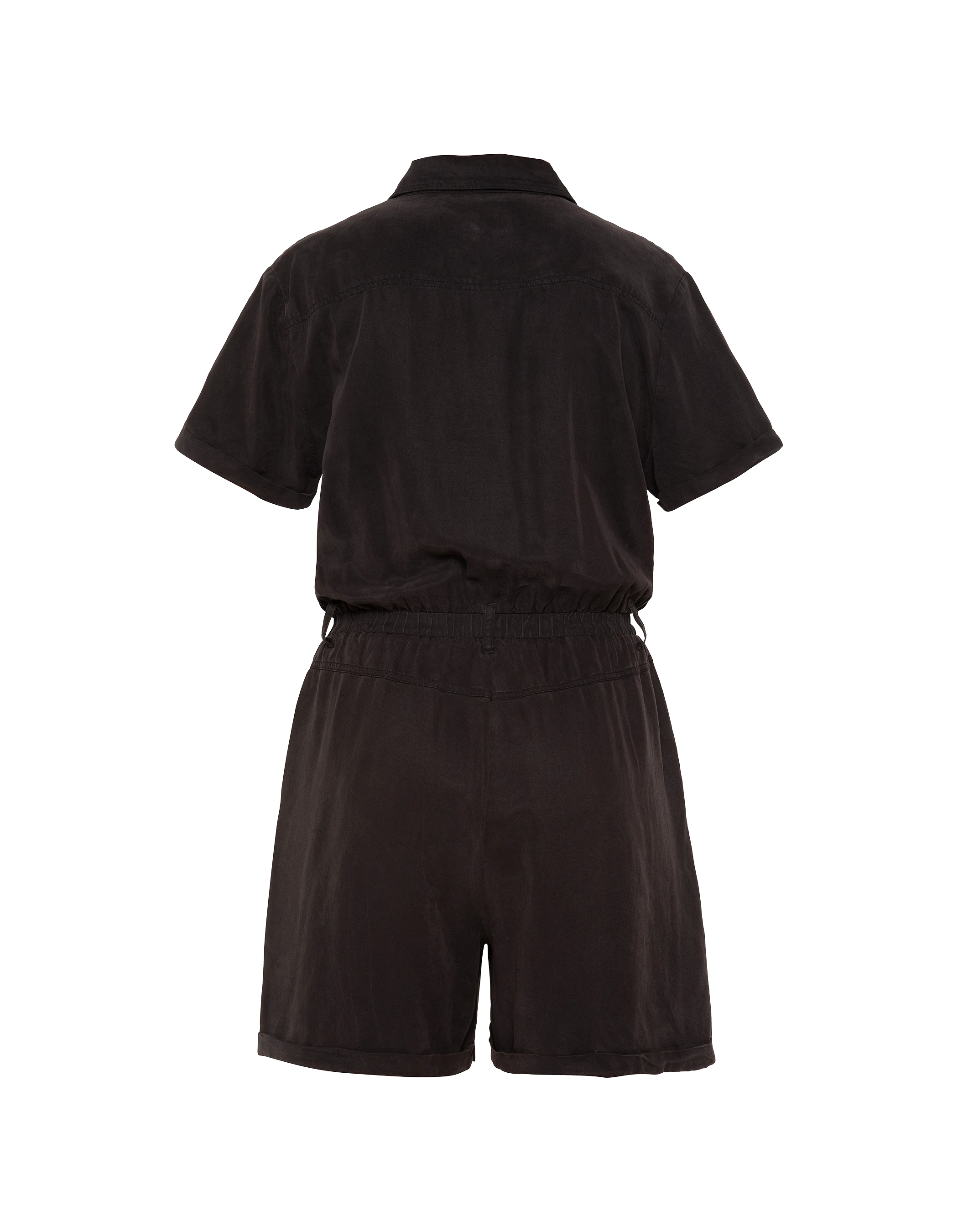 Leichter schwarzer kurzärmeliger Tencel-Playsuit-2
