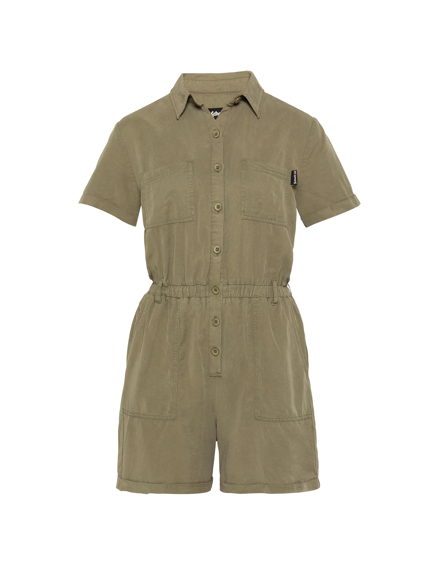 Leichter Khaki-Kurzarm-Playsuit aus Tencel