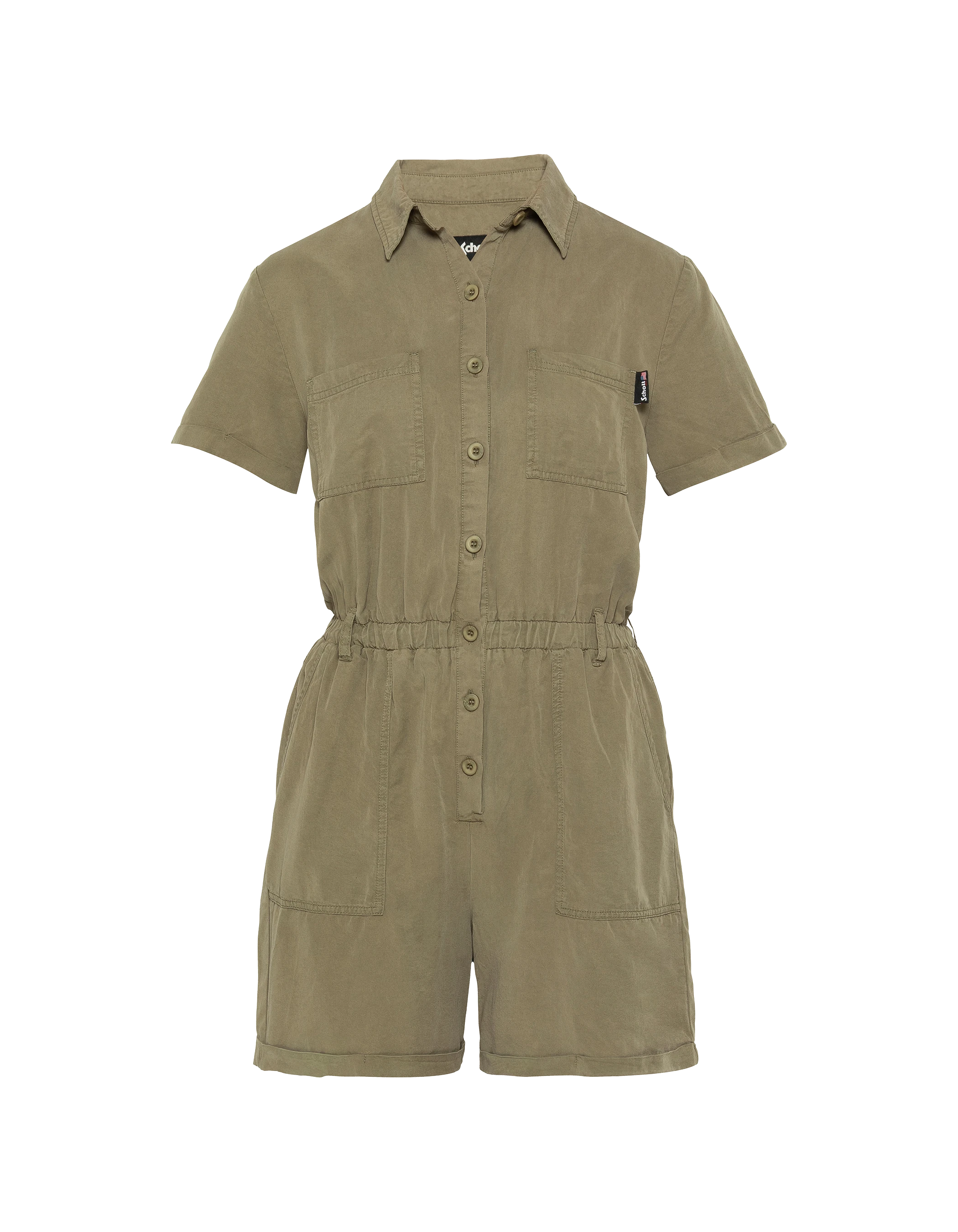 Leichter Khaki-Kurzarm-Playsuit aus Tencel-1