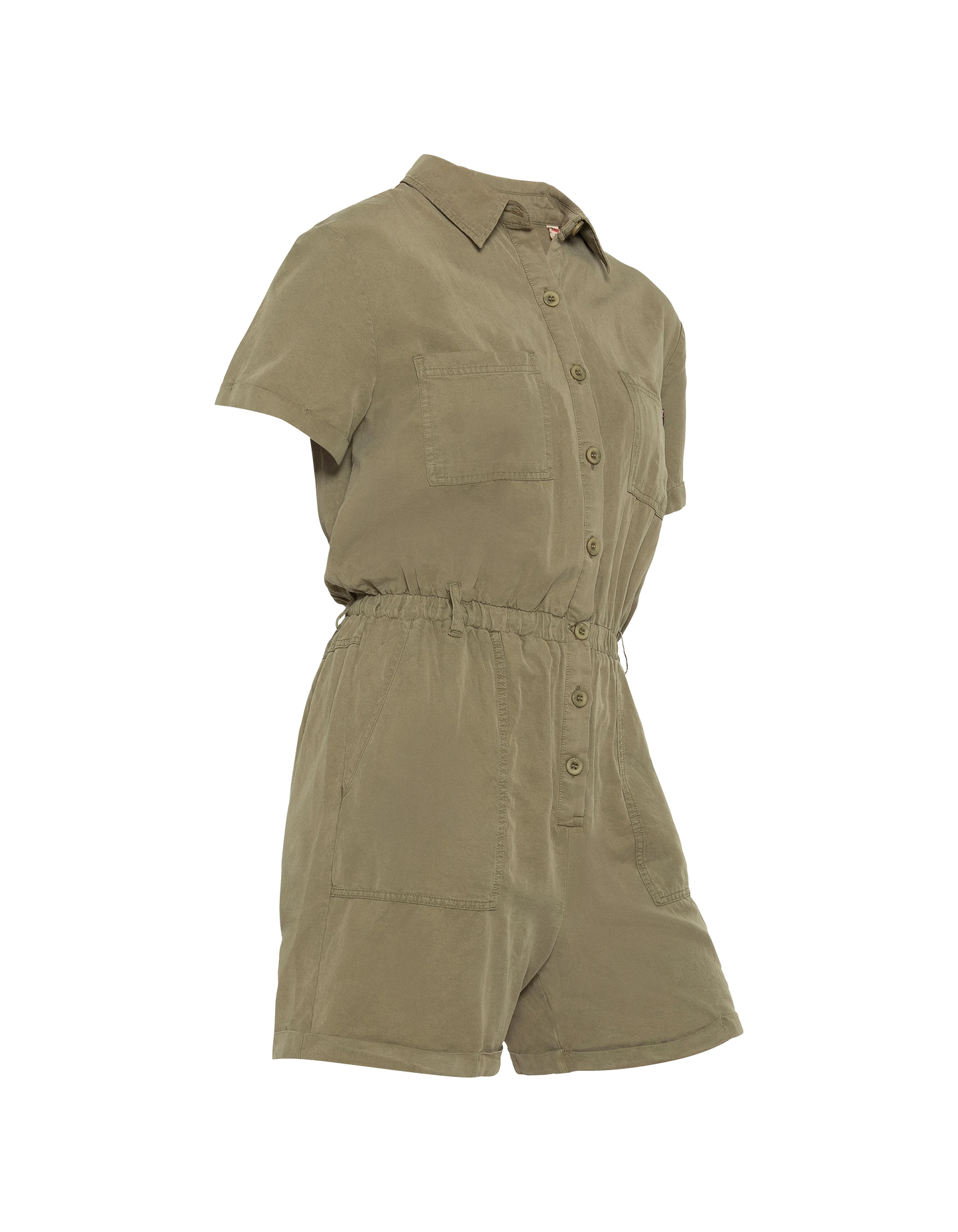 Leichter Khaki-Kurzarm-Playsuit aus Tencel