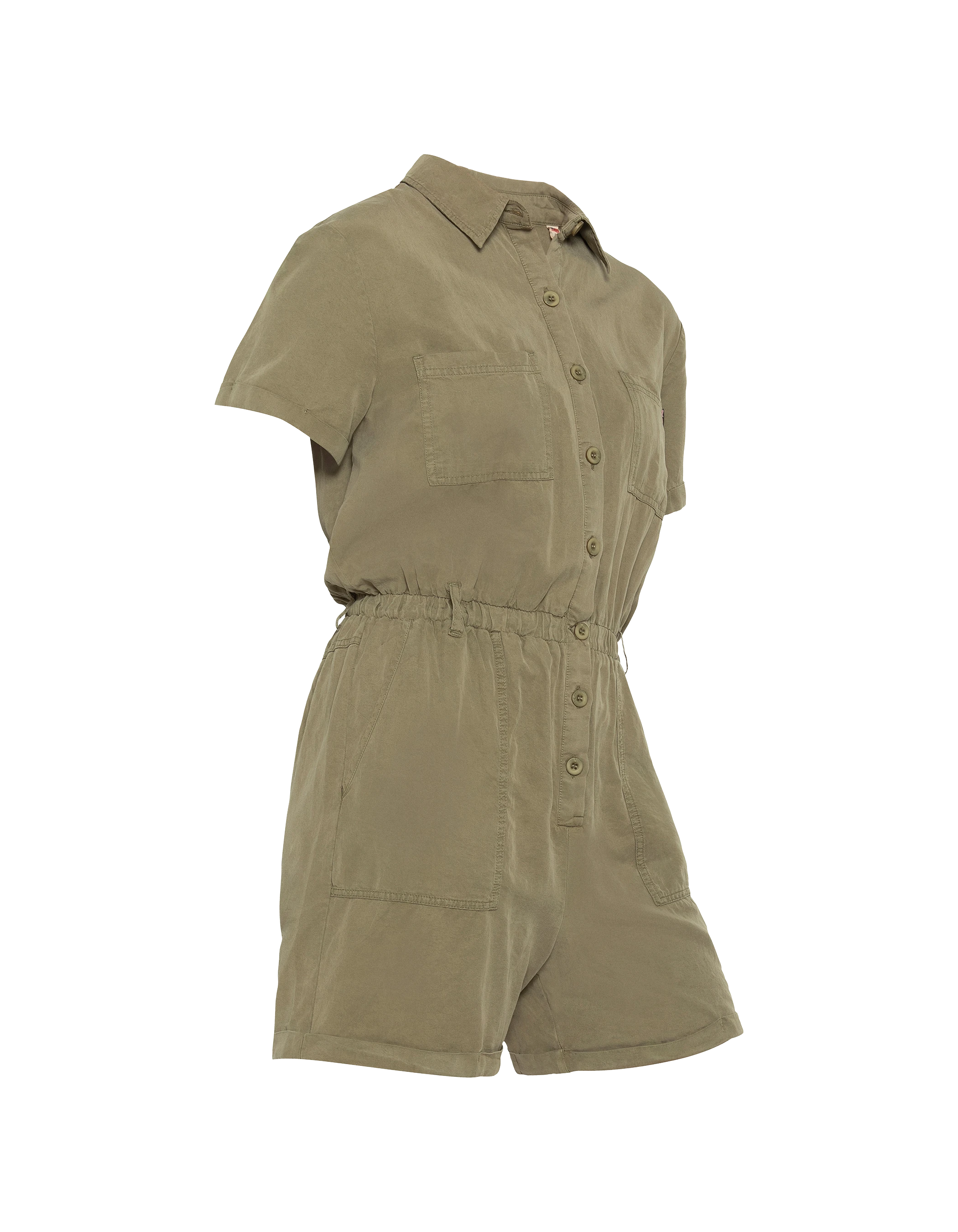 Leichter Khaki-Kurzarm-Playsuit aus Tencel-3
