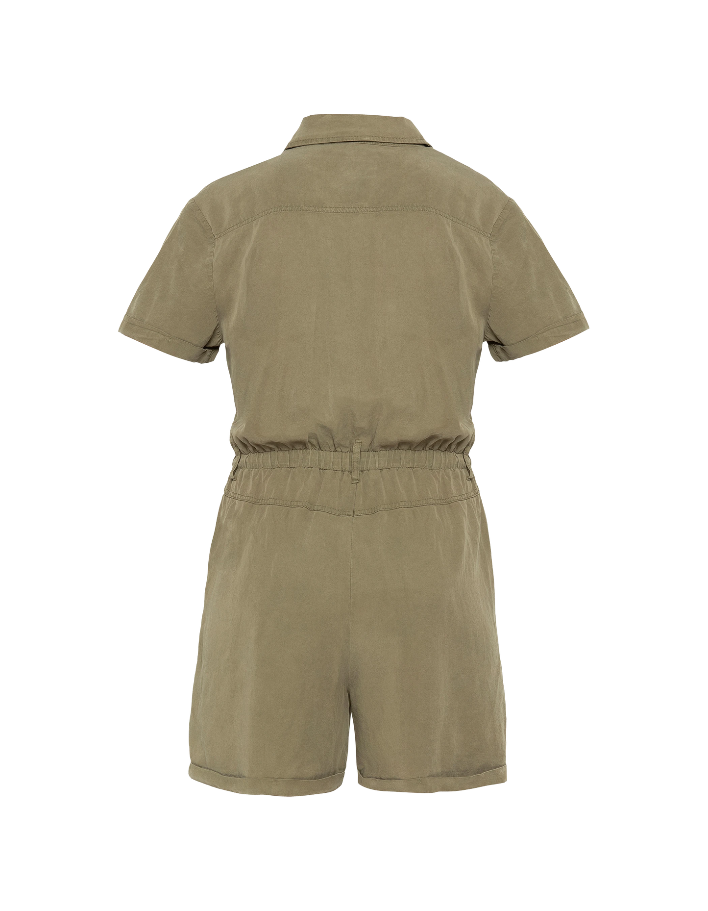 Leichter Khaki-Kurzarm-Playsuit aus Tencel