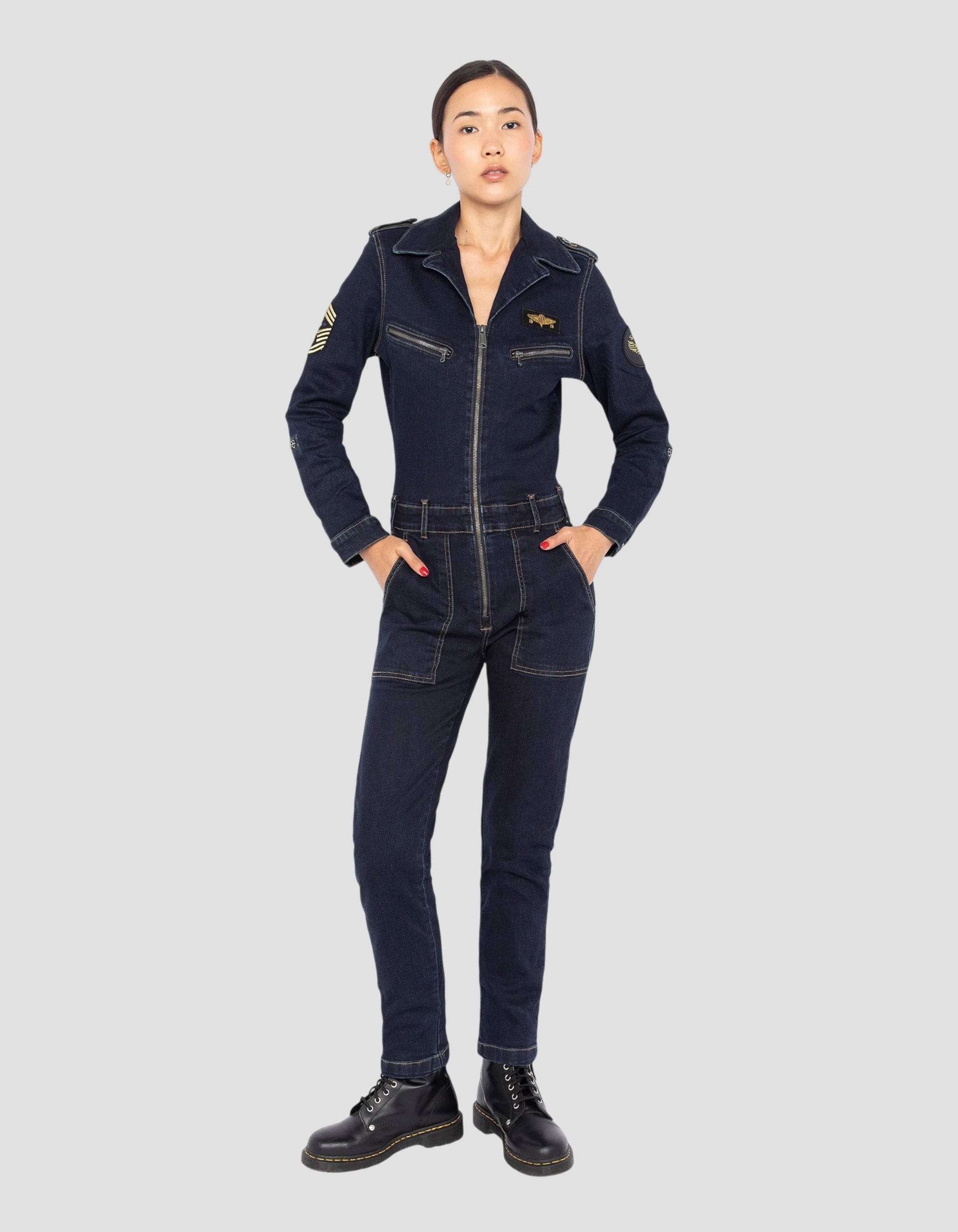 Combinazione slim sottile morbida e comoda in denim grezzo-3