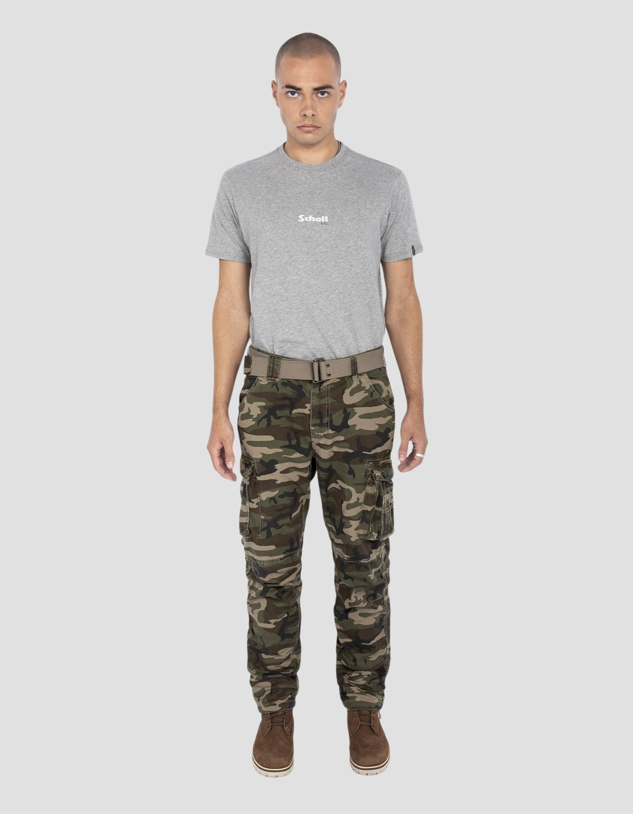 Pantalon cargo slim camouflage kaki multipoches-4
