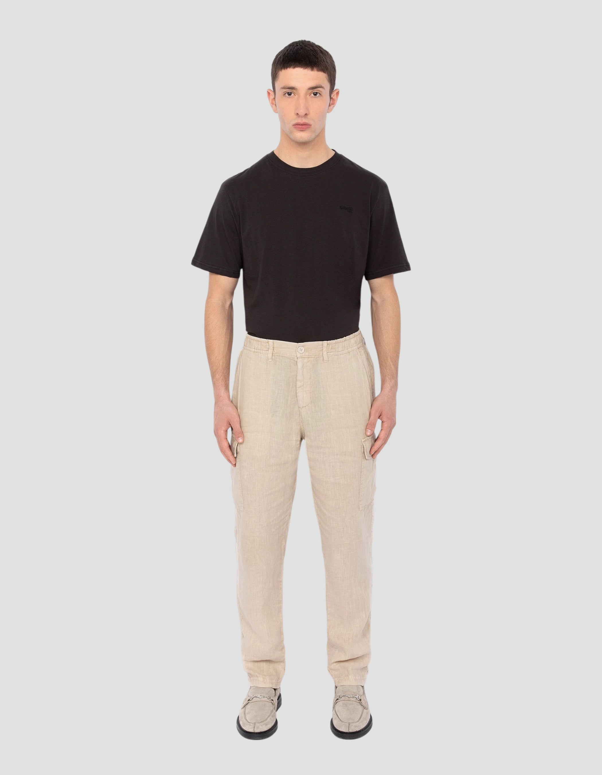 Pantaloni da carico naturali in lino-4