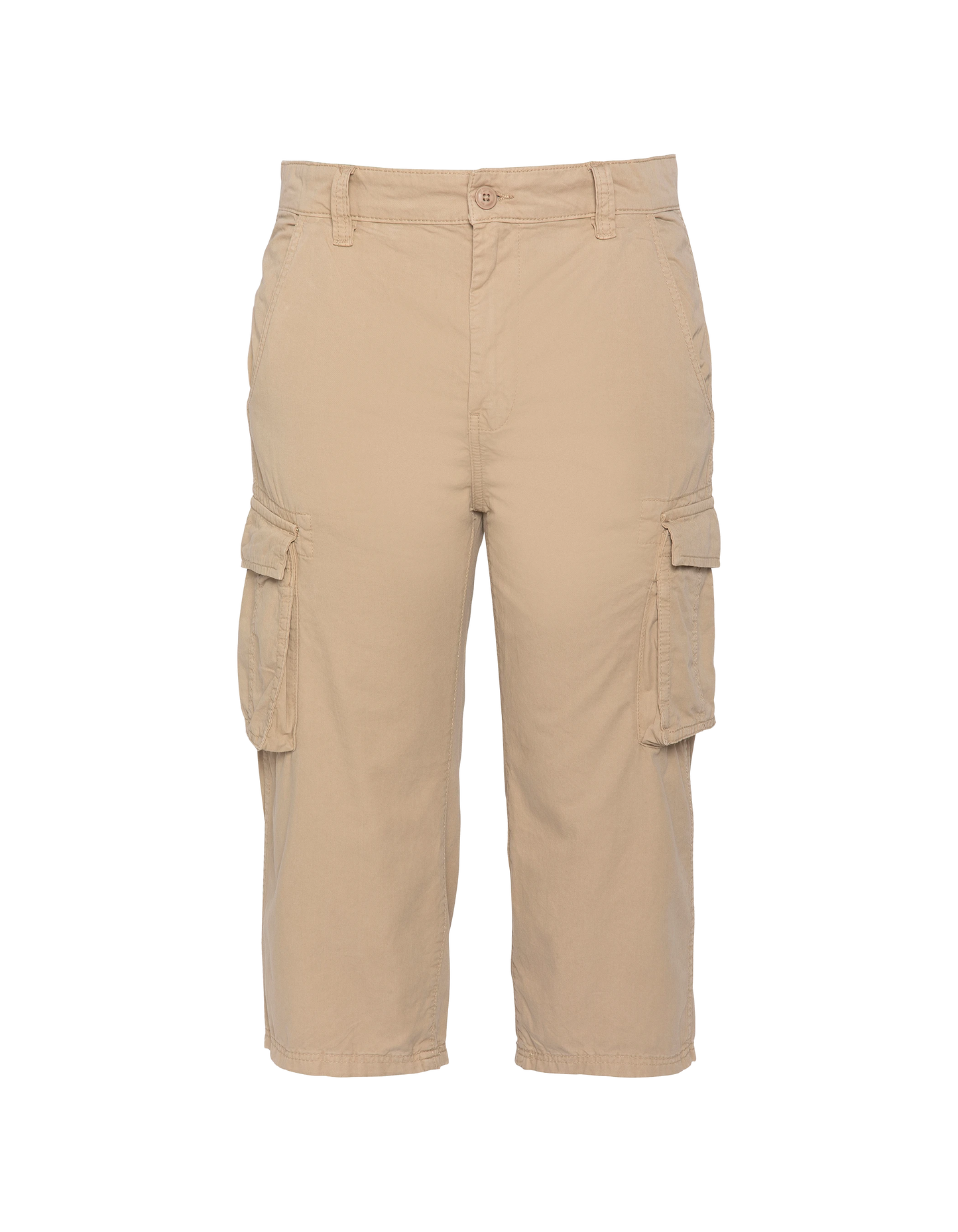 Beige multi-pocket cargo capri pants