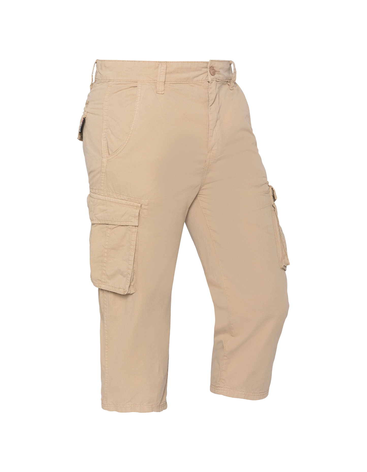 Beige multi-pocket cargo capri pants