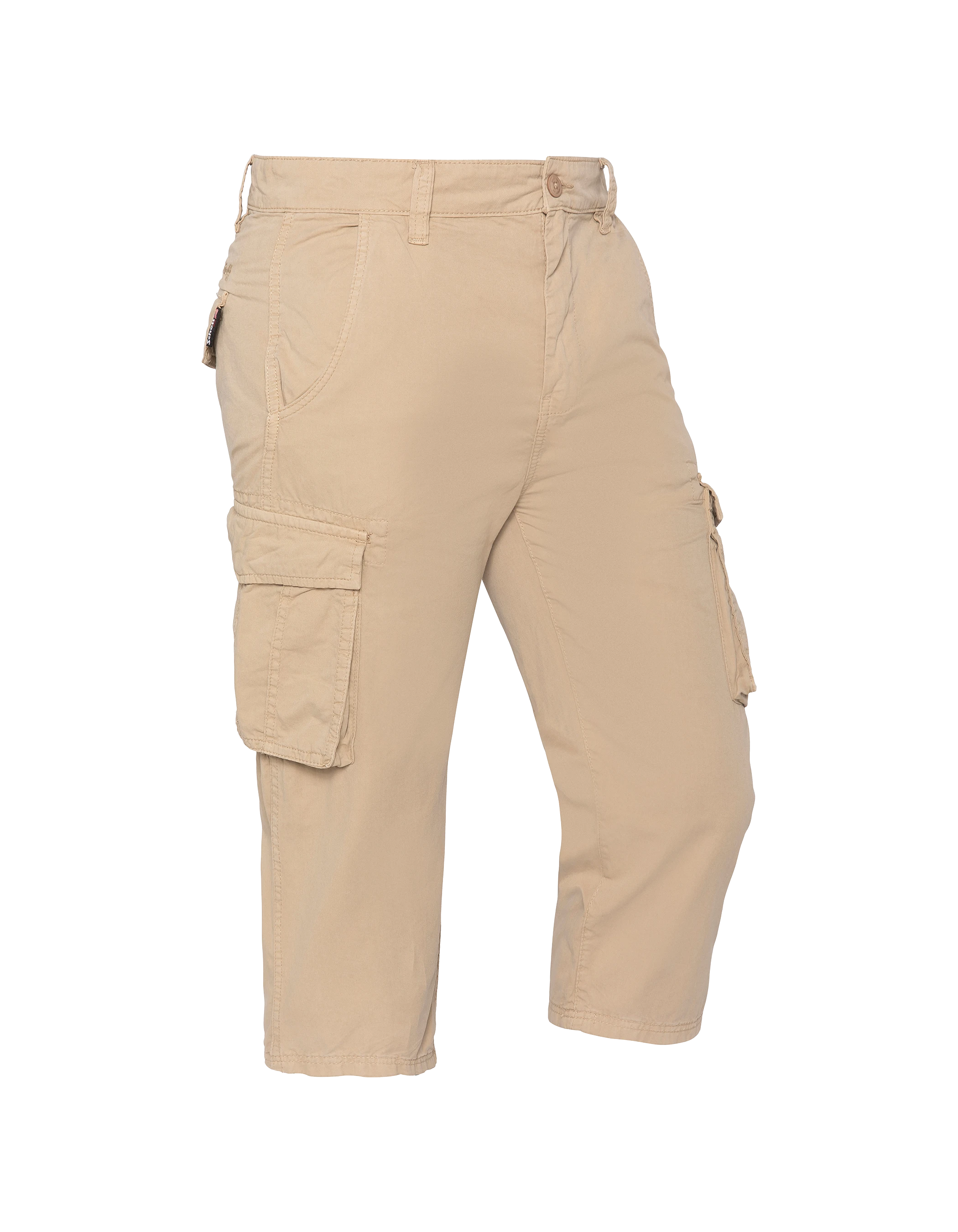 Beige multi-pocket cargo capri pants-3