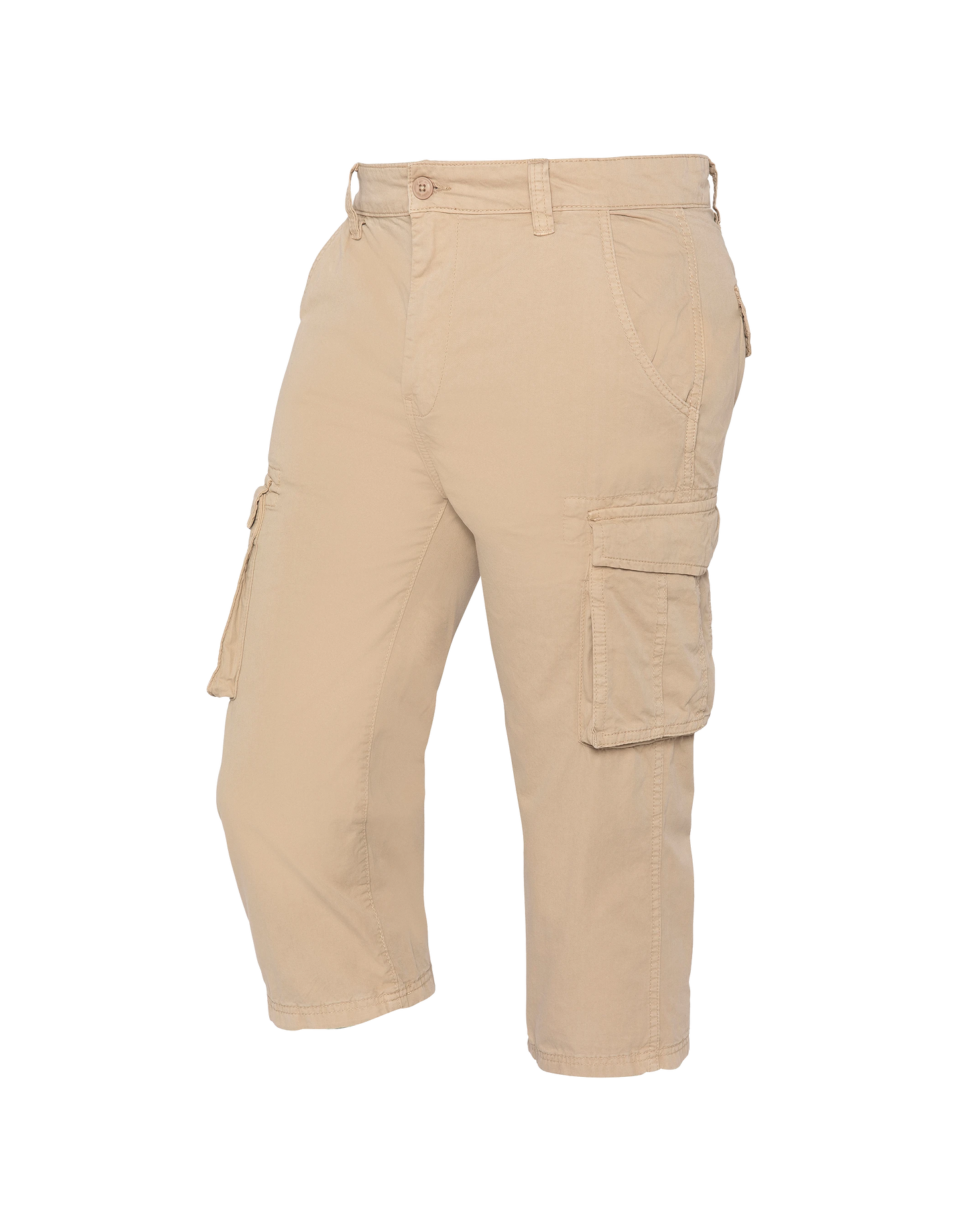 Beige multi-pocket cargo capri pants