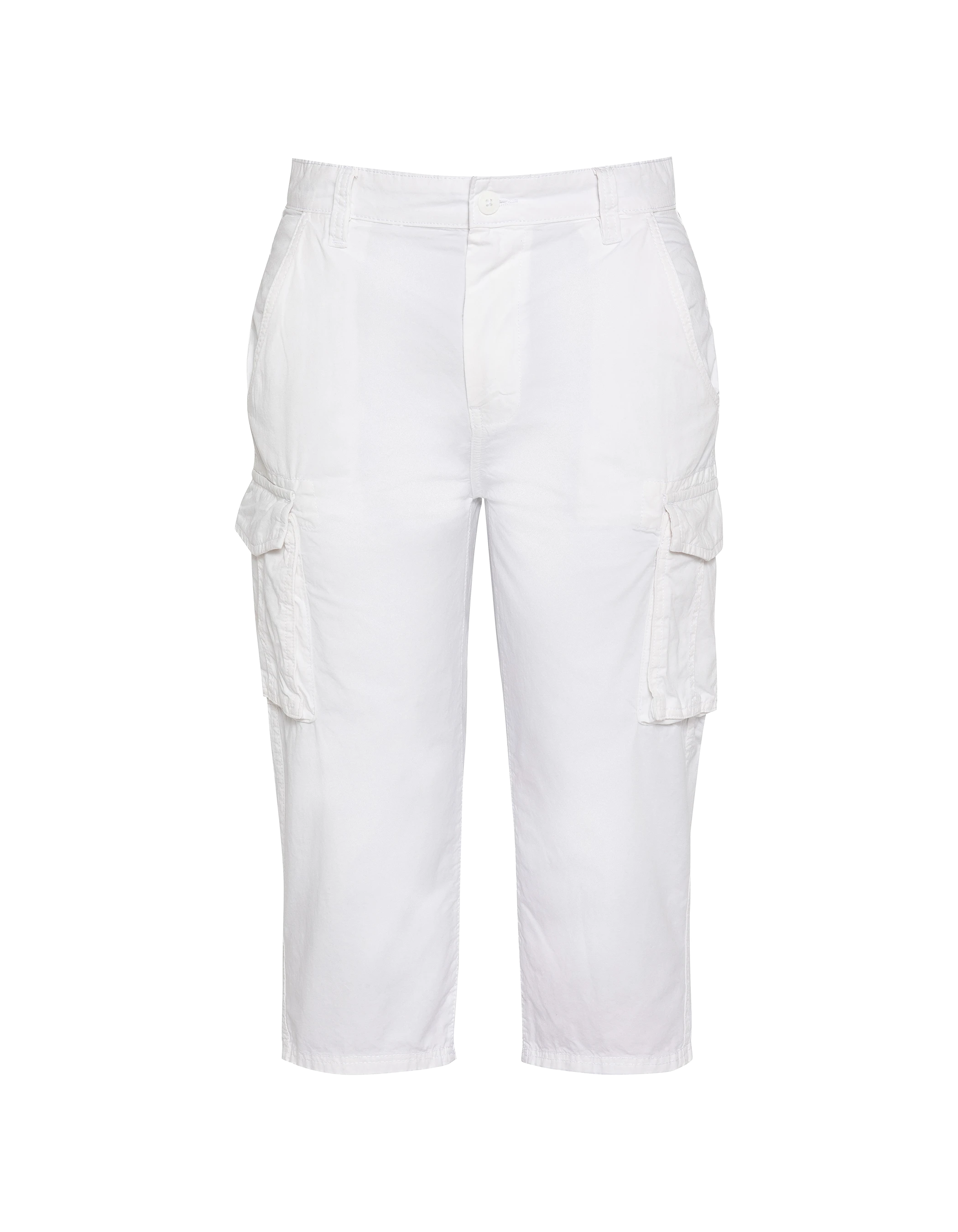 Weiße, kurze Cargohose mit mehreren Taschen-1