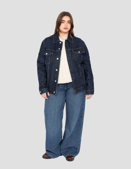 Blouson trucker bleu, grande taille