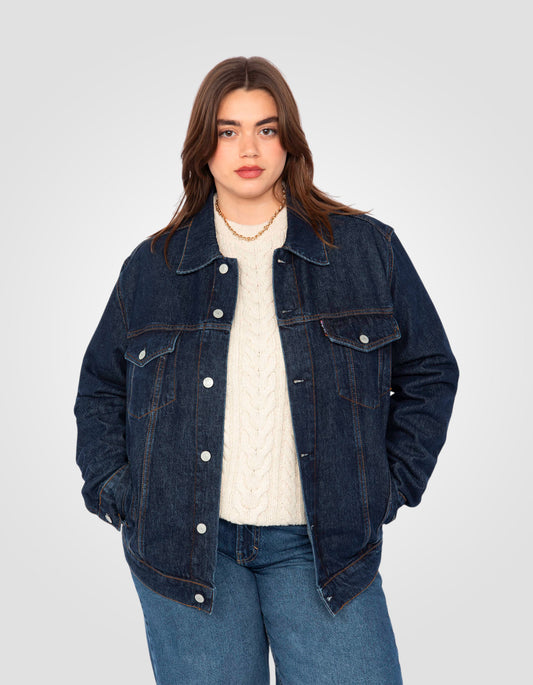 Blouson trucker bleu, grande taille