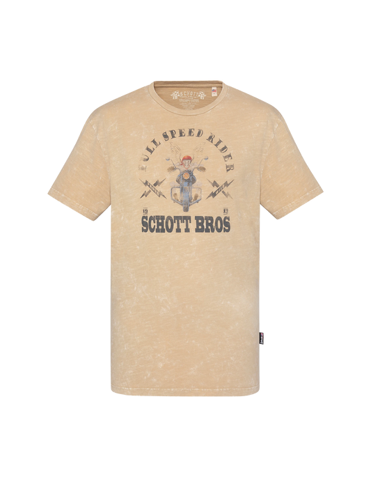 T-shirt biker beige, effet flammé