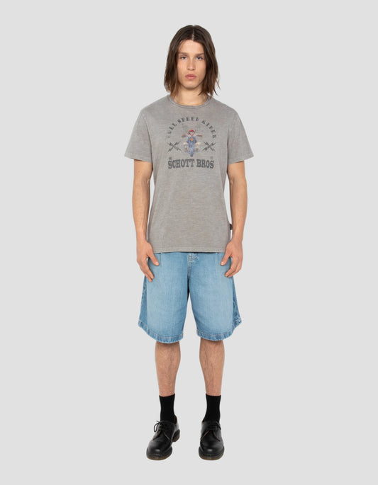 T-shirt biker grigia, effetto fiammato