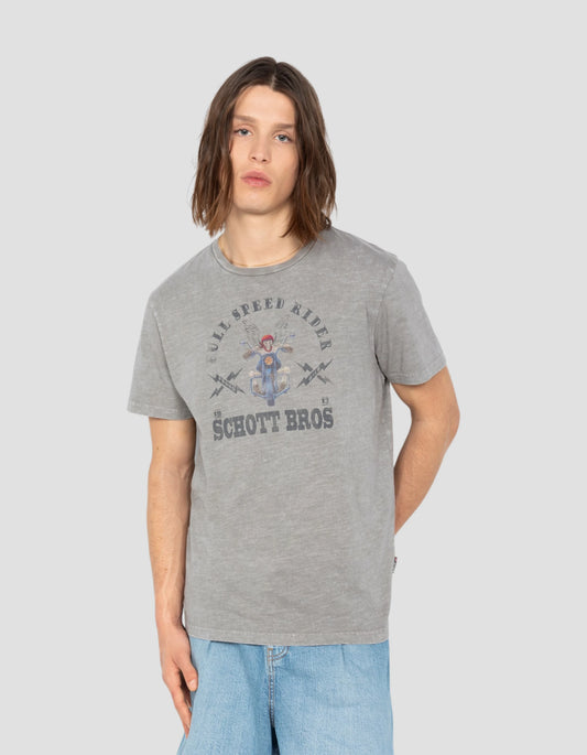 T-shirt biker grigia, effetto fiammato