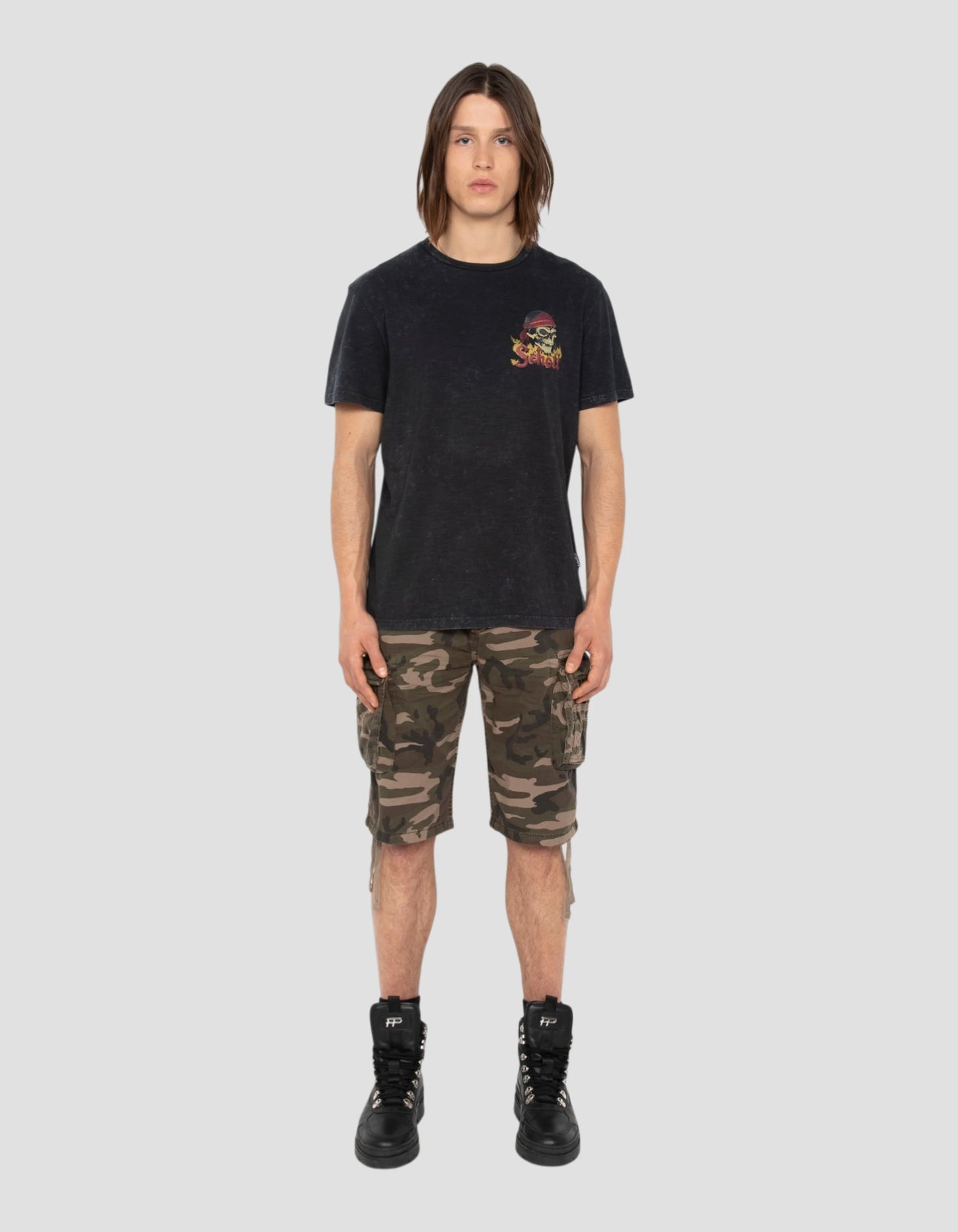 Faded black biker t-shirt, slub yarn